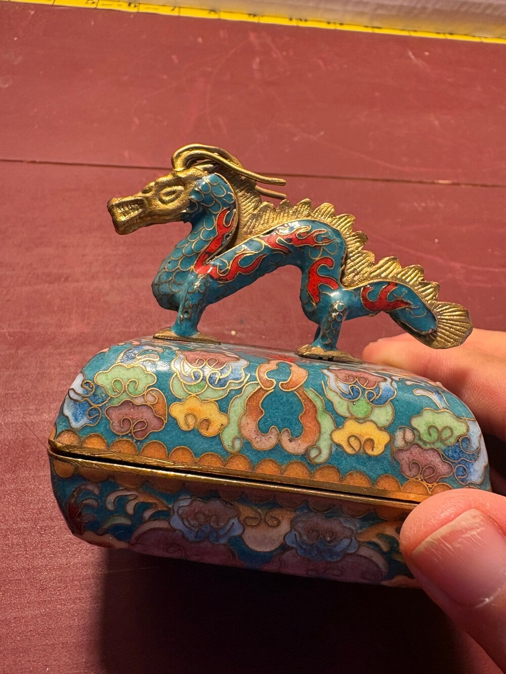 Vintage Cloisonné Dragon Trinket Box Floral Pattern numbered collectable
